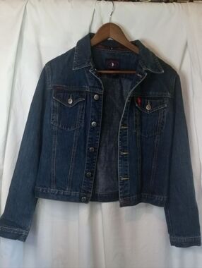 U.S. Polo Assn. Blue Denim Jean Jacket Flag American Preppy Vintage Y2K Coastal